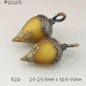 Etched Golden Topaz Raku Frit Drops with Copper Electroforming