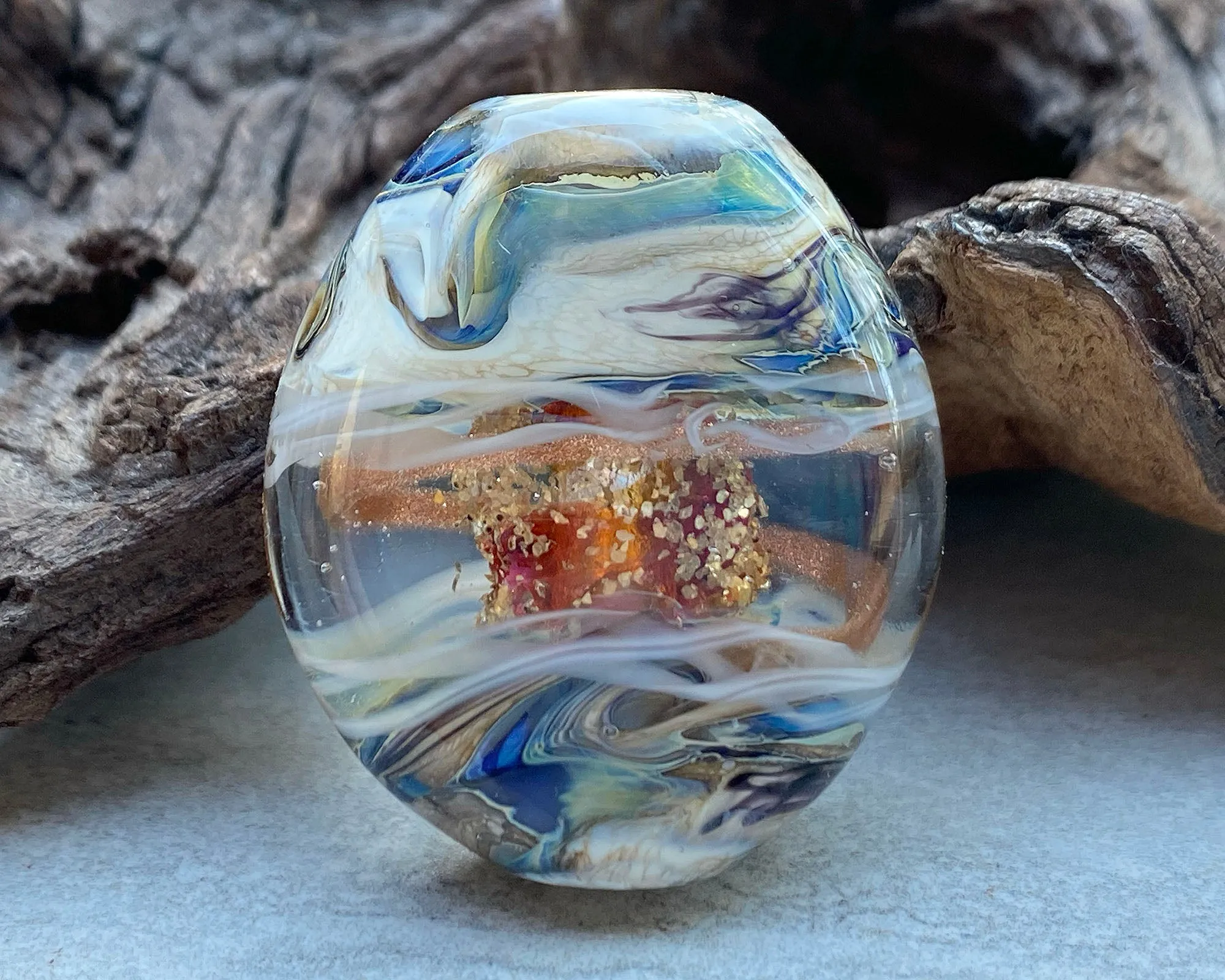 Gold Mica Organic Lampwork Focal Bead SRA