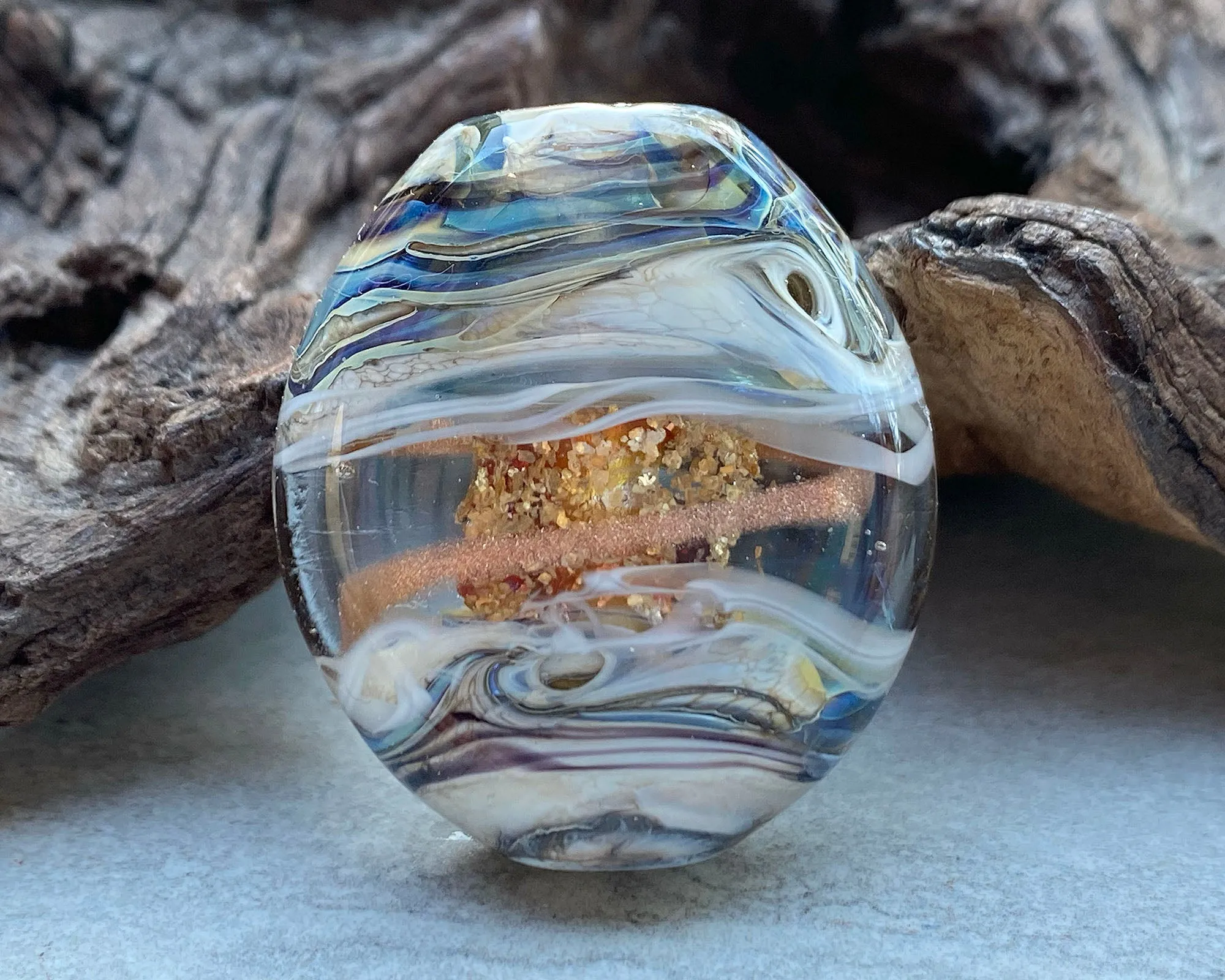 Gold Mica Organic Lampwork Focal Bead SRA