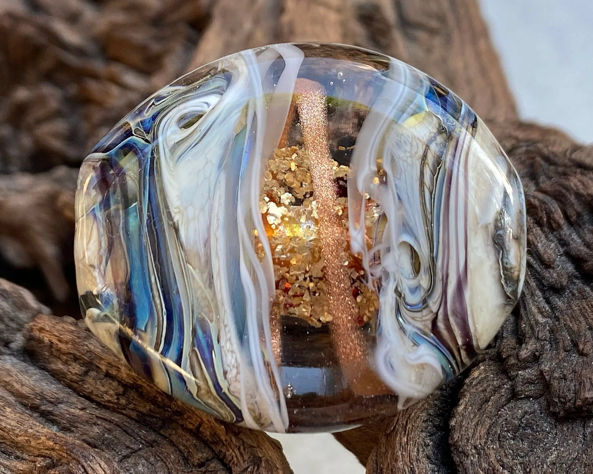 Gold Mica Organic Lampwork Focal Bead SRA