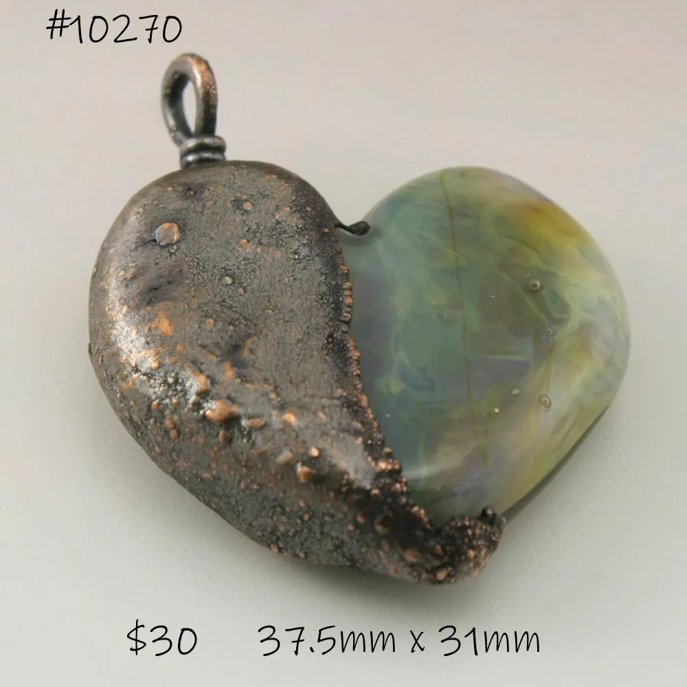 Green Blue Earthy Heart Focal with Copper Electroforming