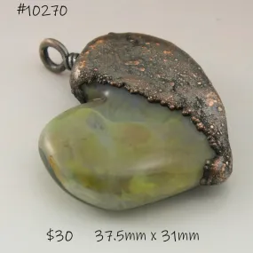 Green Blue Earthy Heart Focal with Copper Electroforming