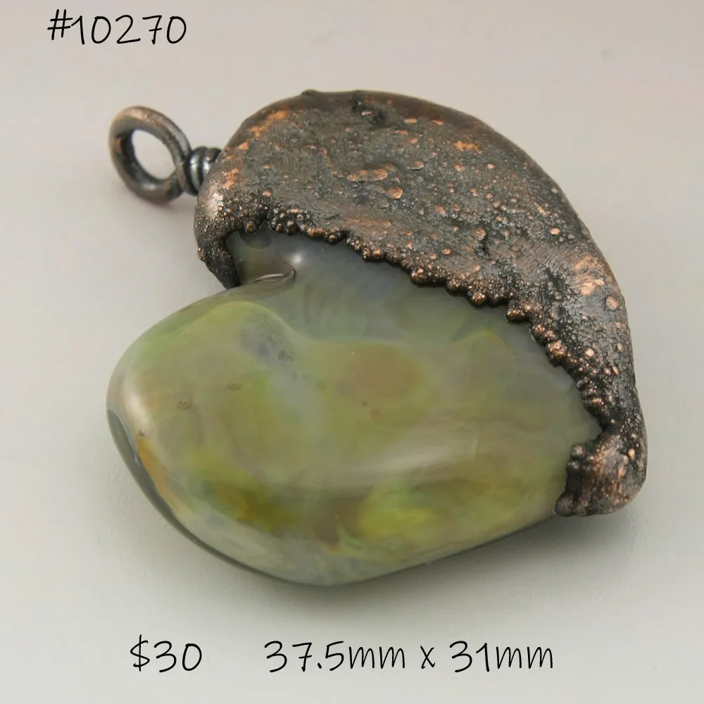 Green Blue Earthy Heart Focal with Copper Electroforming