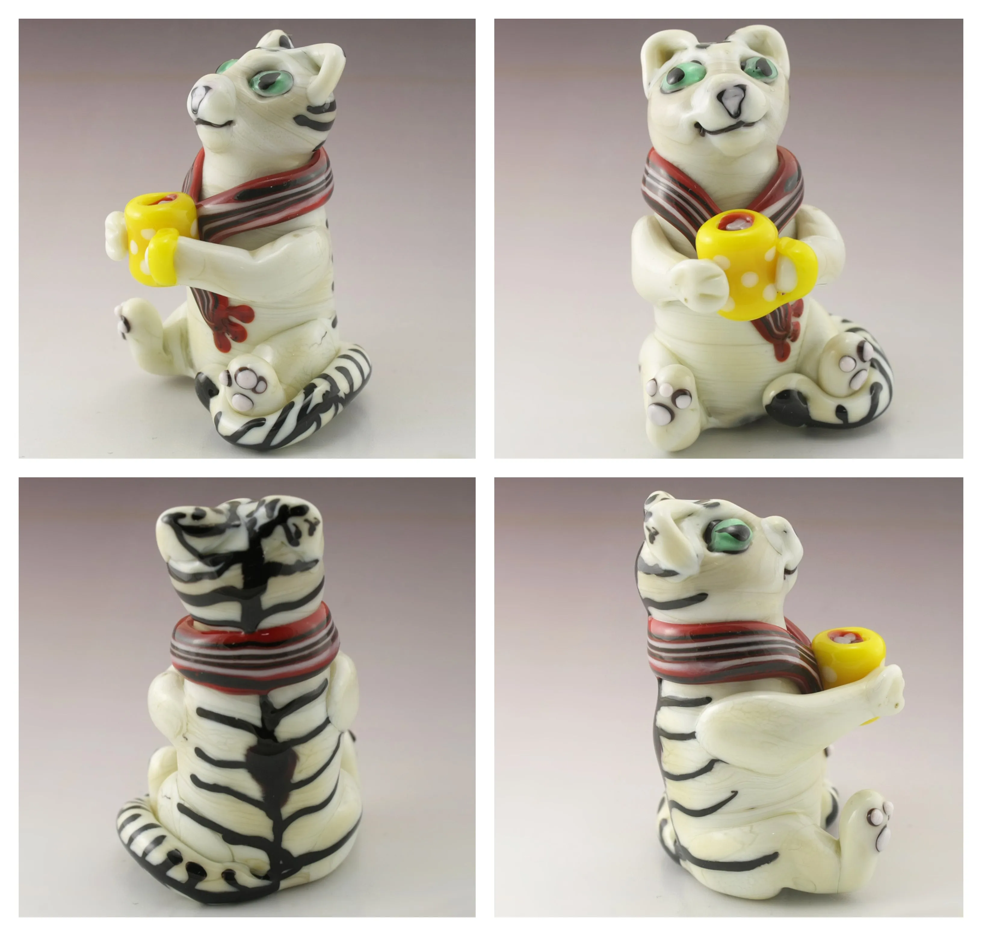 Hot Cocoa Kitty with Yellow Mug and Scarf Sculpture