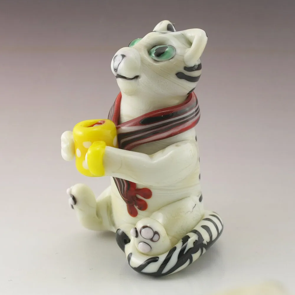 Hot Cocoa Kitty with Yellow Mug and Scarf Sculpture