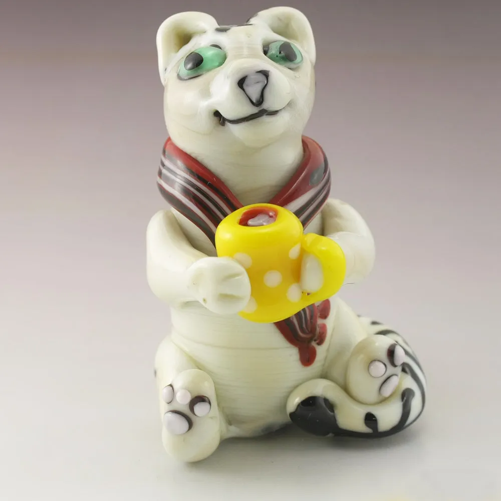 Hot Cocoa Kitty with Yellow Mug and Scarf Sculpture