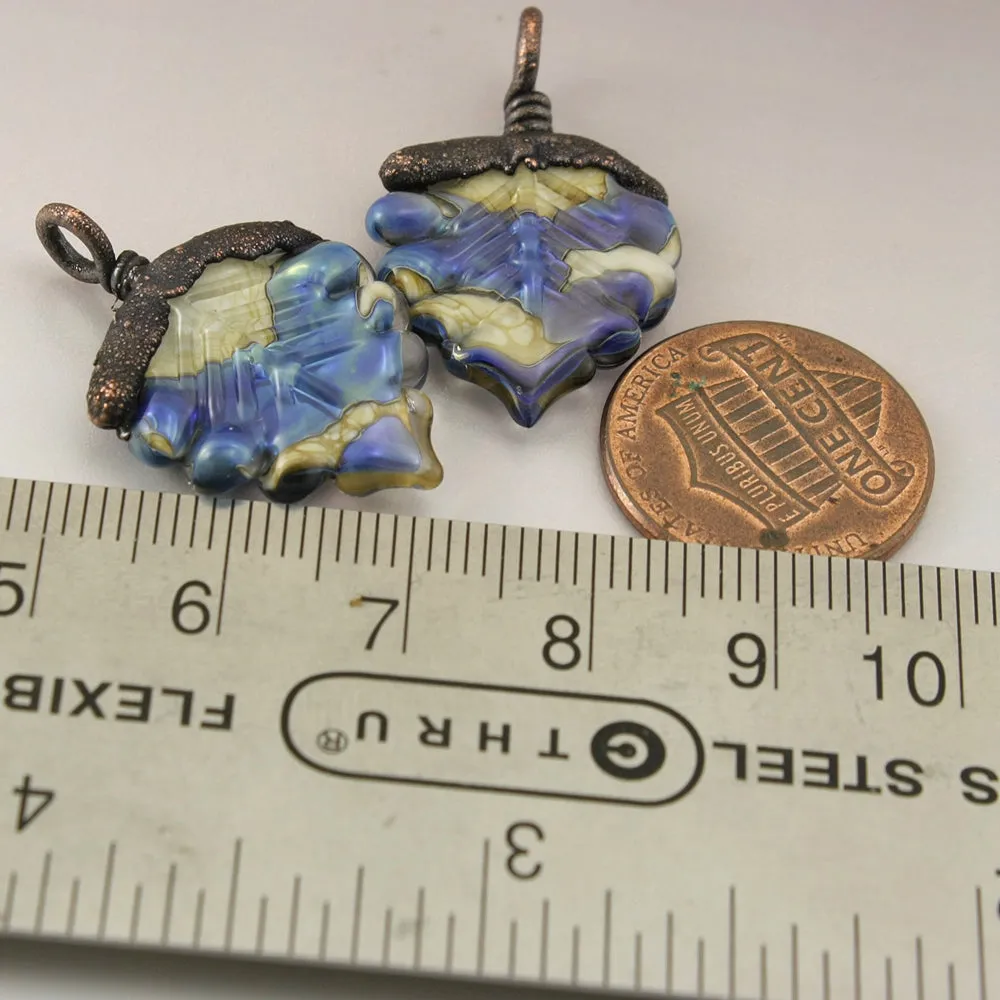 Ivory Blue Luster Leaves with Copper Electroforming
