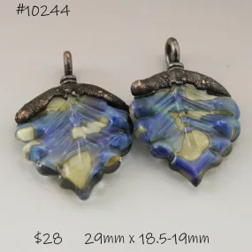 Ivory Blue Luster Leaves with Copper Electroforming