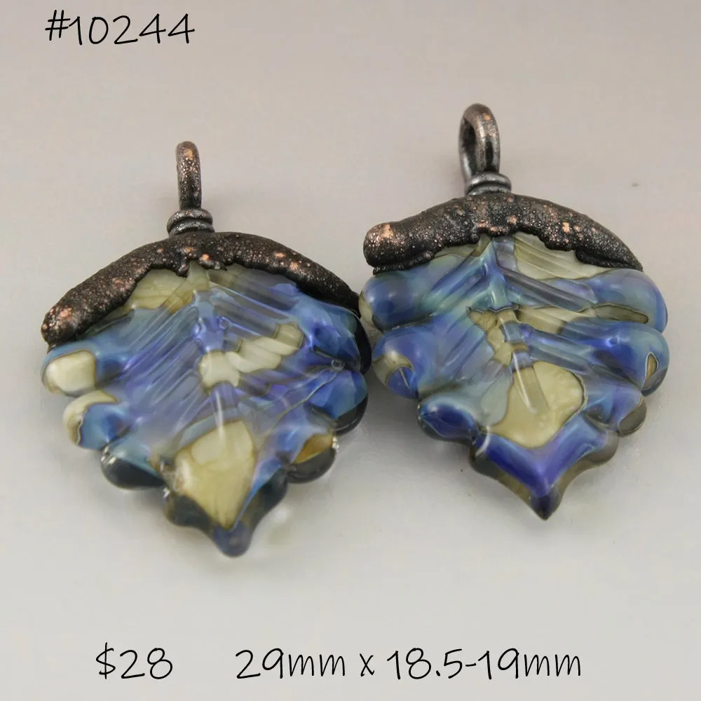 Ivory Blue Luster Leaves with Copper Electroforming