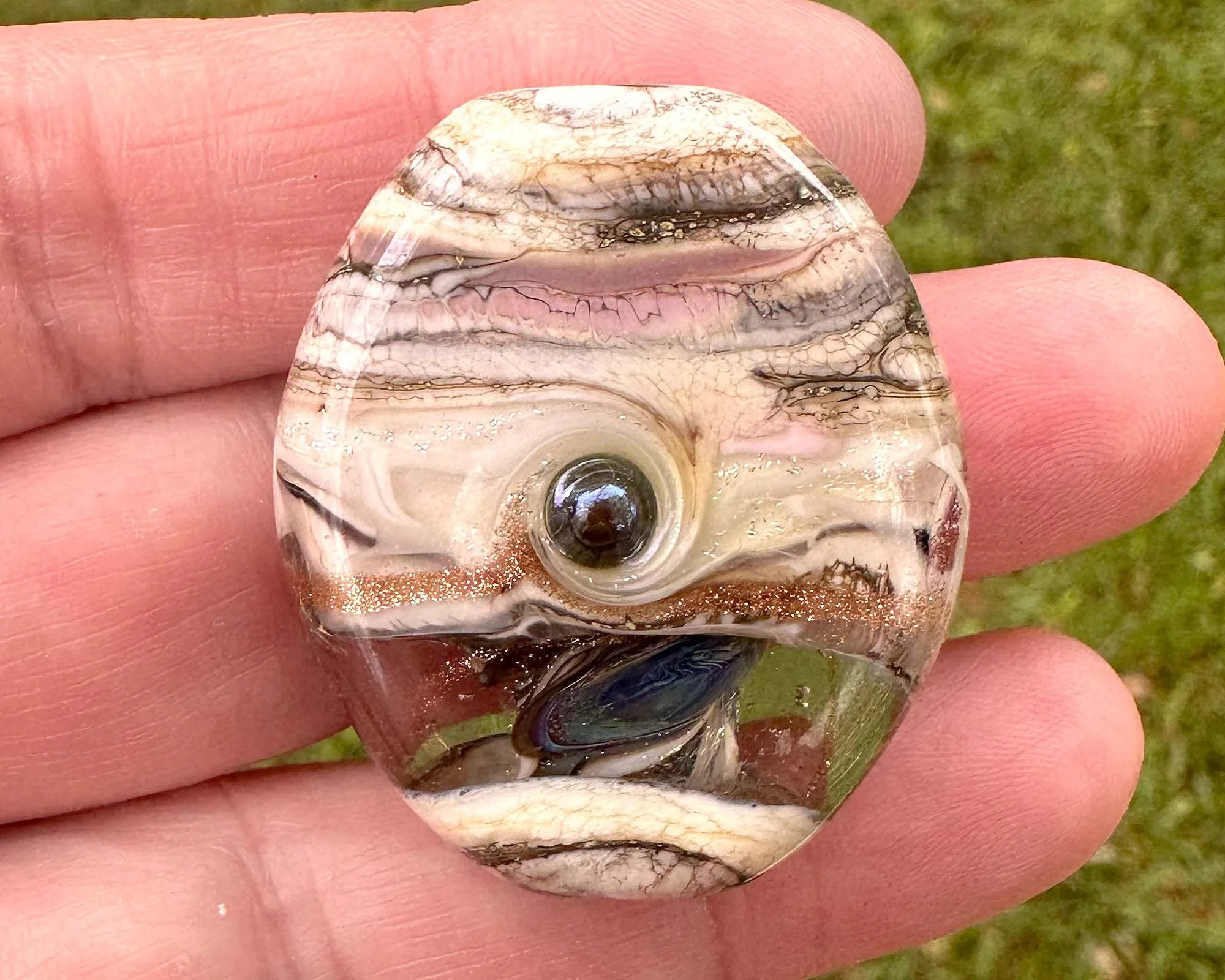 Ivory Dichroic Organic Lampwork Focal Bead SRA