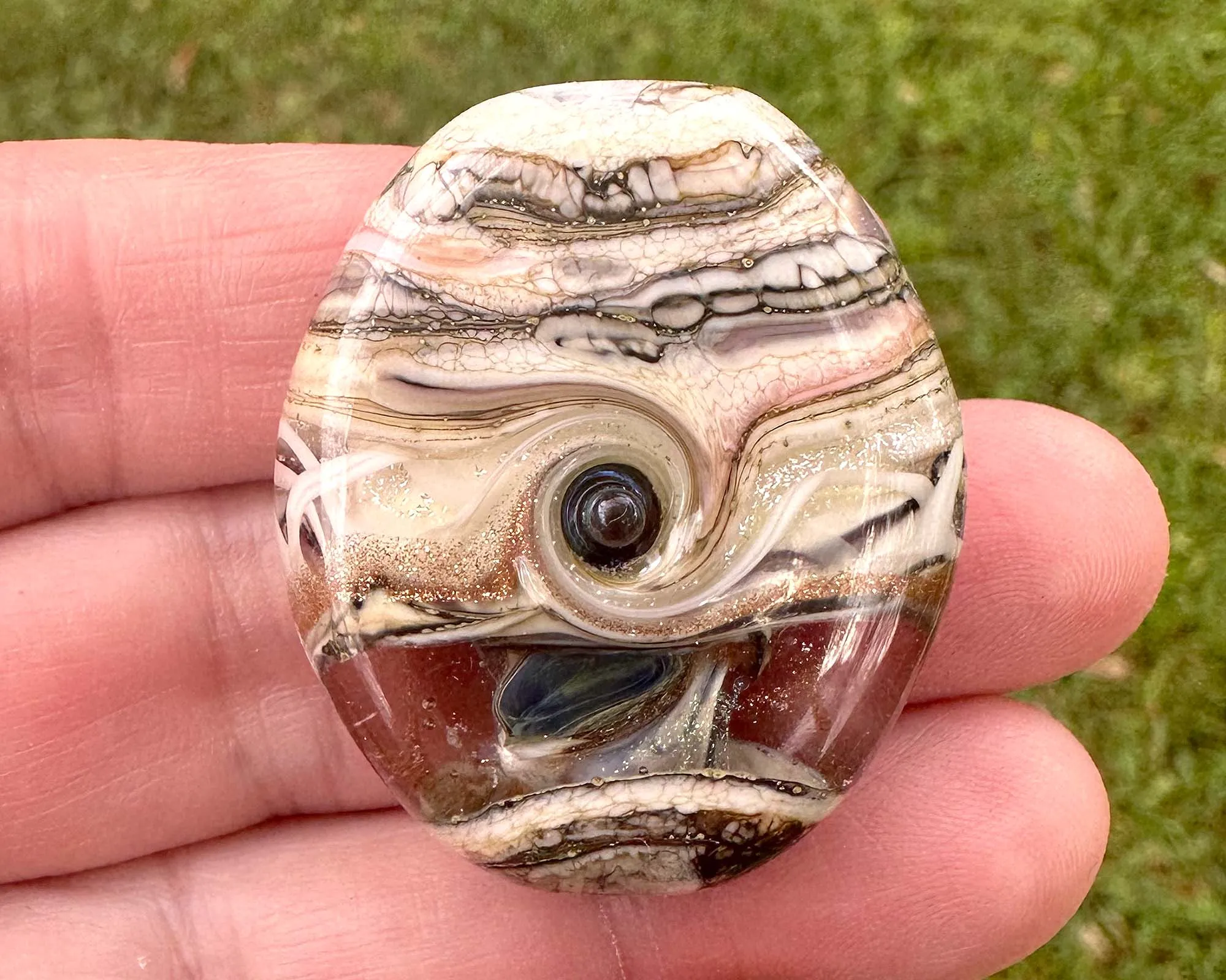 Ivory Dichroic Organic Lampwork Focal Bead SRA