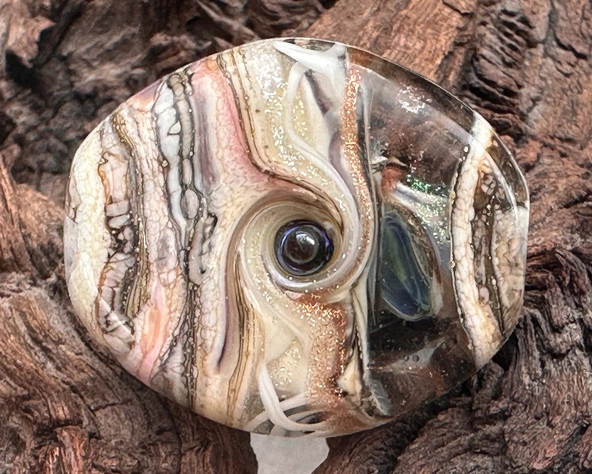 Ivory Dichroic Organic Lampwork Focal Bead SRA
