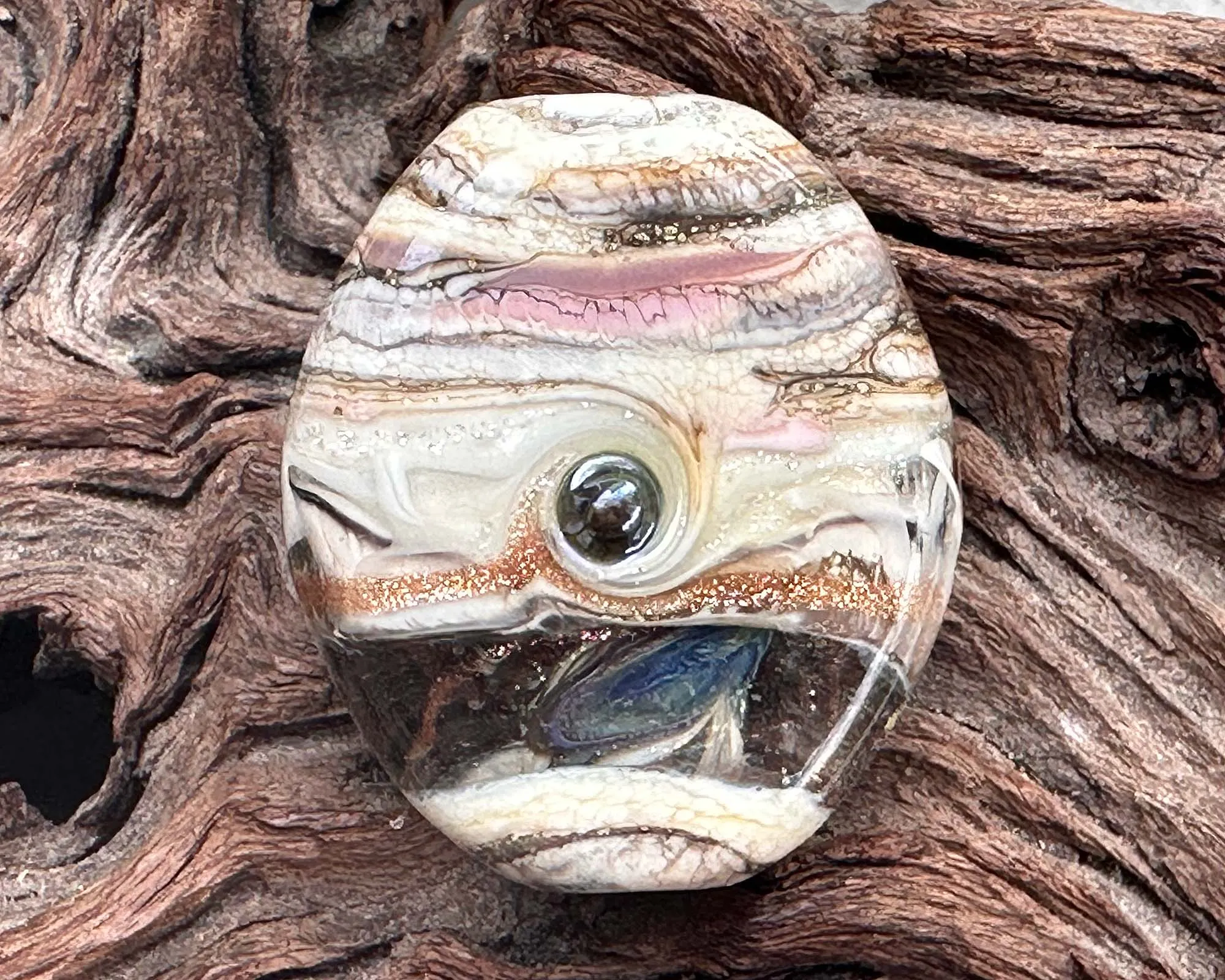 Ivory Dichroic Organic Lampwork Focal Bead SRA
