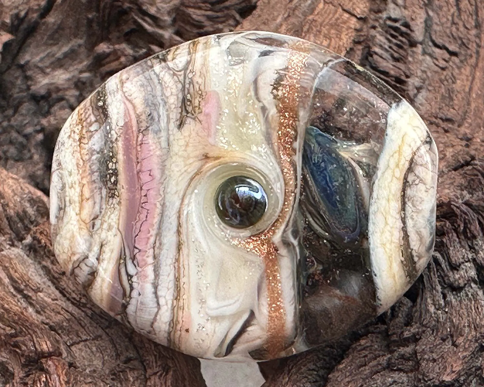 Ivory Dichroic Organic Lampwork Focal Bead SRA