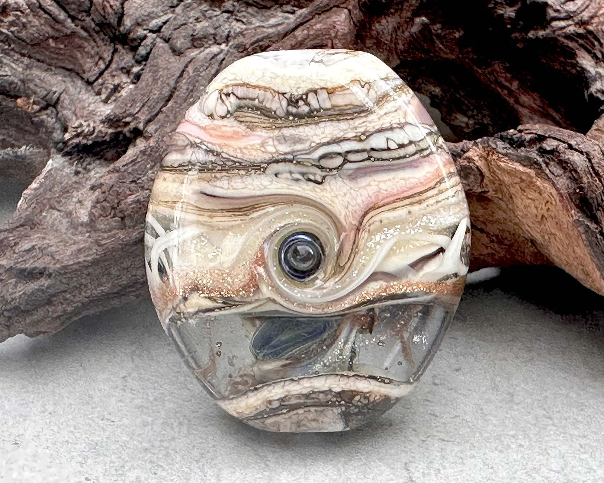 Ivory Dichroic Organic Lampwork Focal Bead SRA