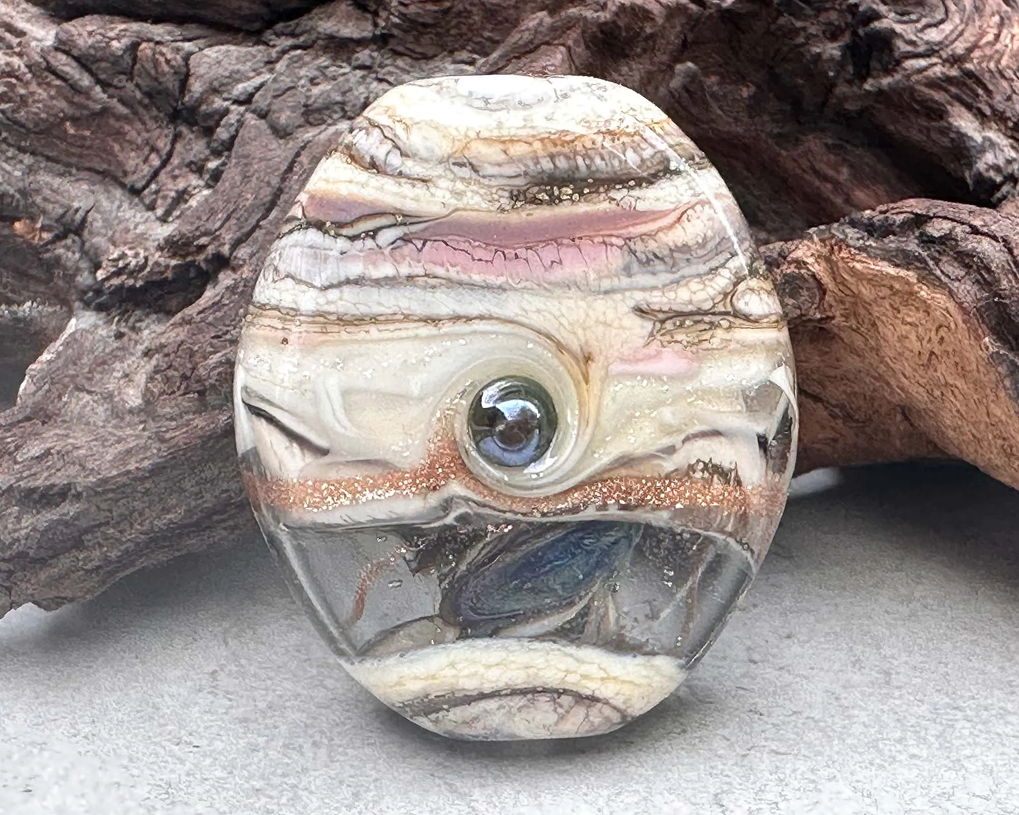 Ivory Dichroic Organic Lampwork Focal Bead SRA