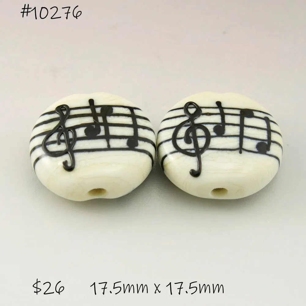 Ivory Lentil Pair with Black Music Notes and Manuscript