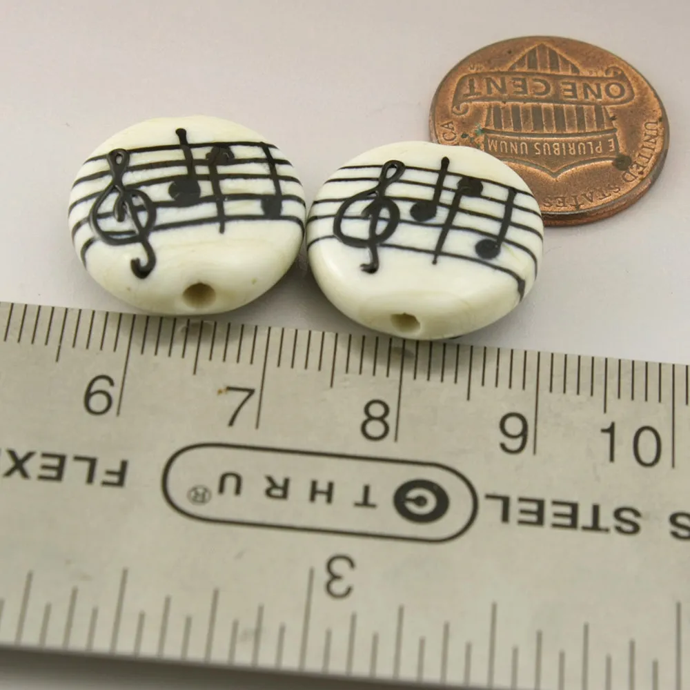 Ivory Lentil Pair with Black Music Notes and Manuscript