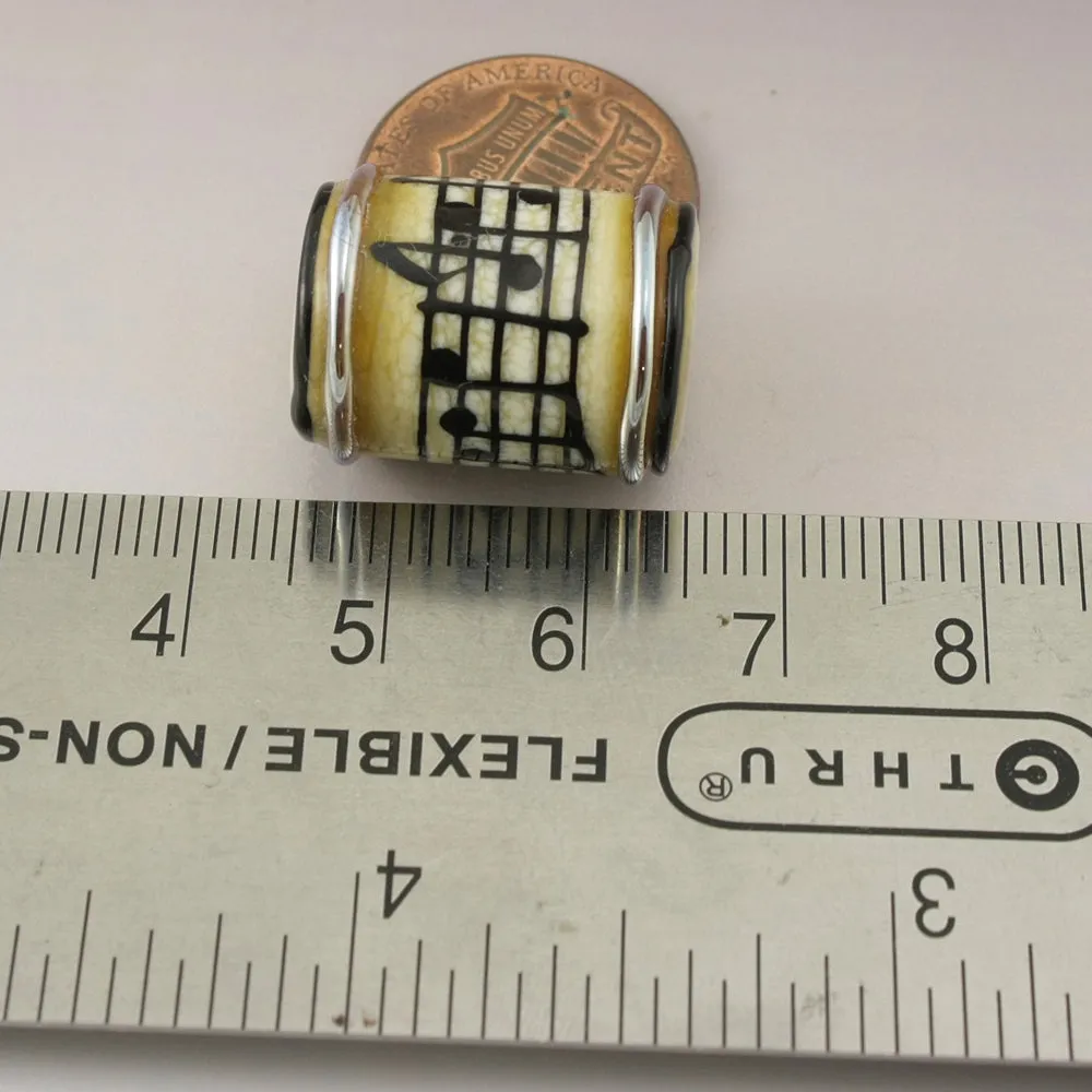 Ivory Petite Cylinder with Black Music Notes and Metallic Trim