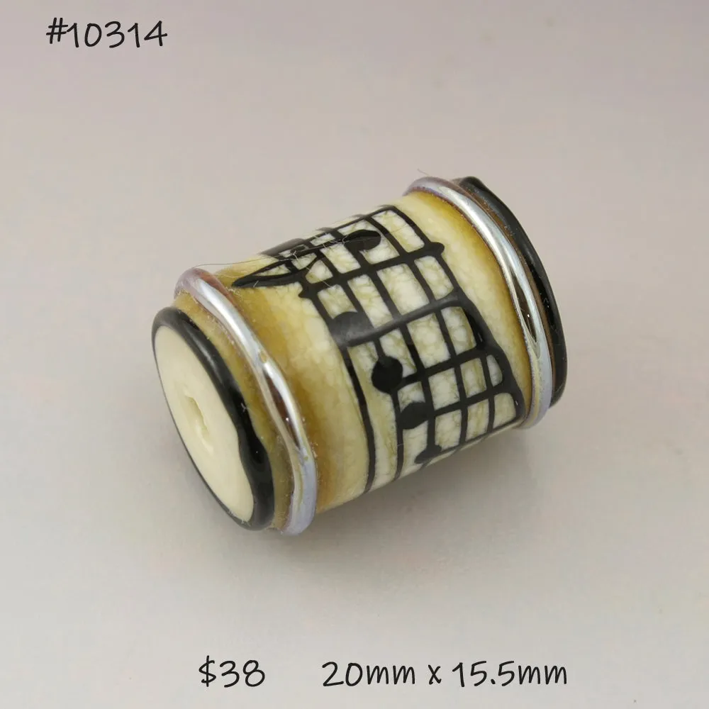 Ivory Petite Cylinder with Black Music Notes and Metallic Trim