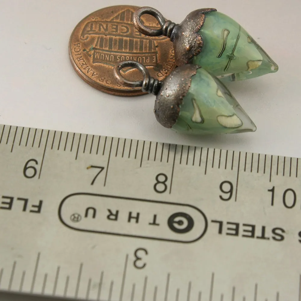 Ivory Sea Green Luster Drops with Copper Electroforming
