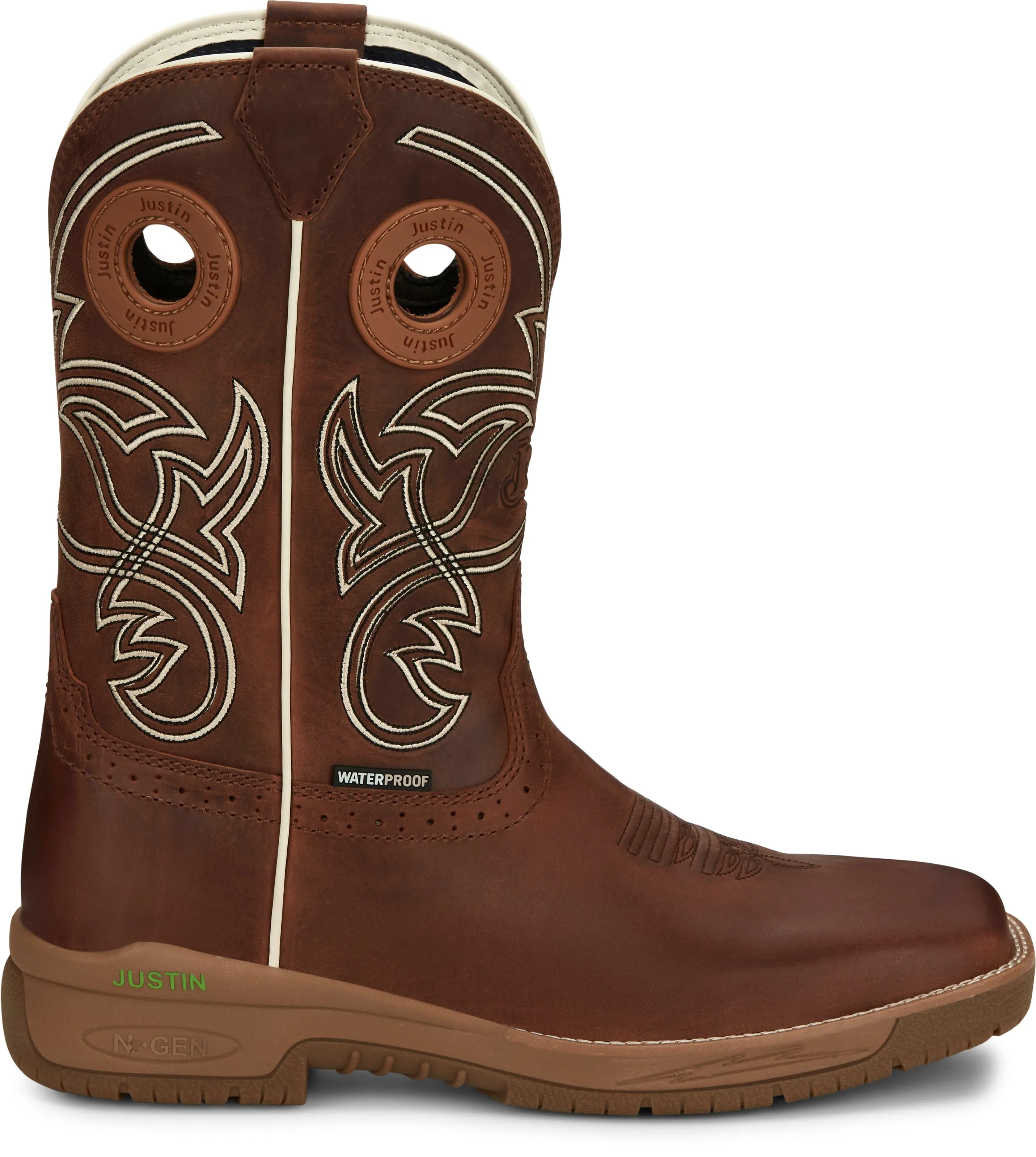 Justin Men's Nitread Spice Brown Waterproof Square Toe Work Boots CR3200