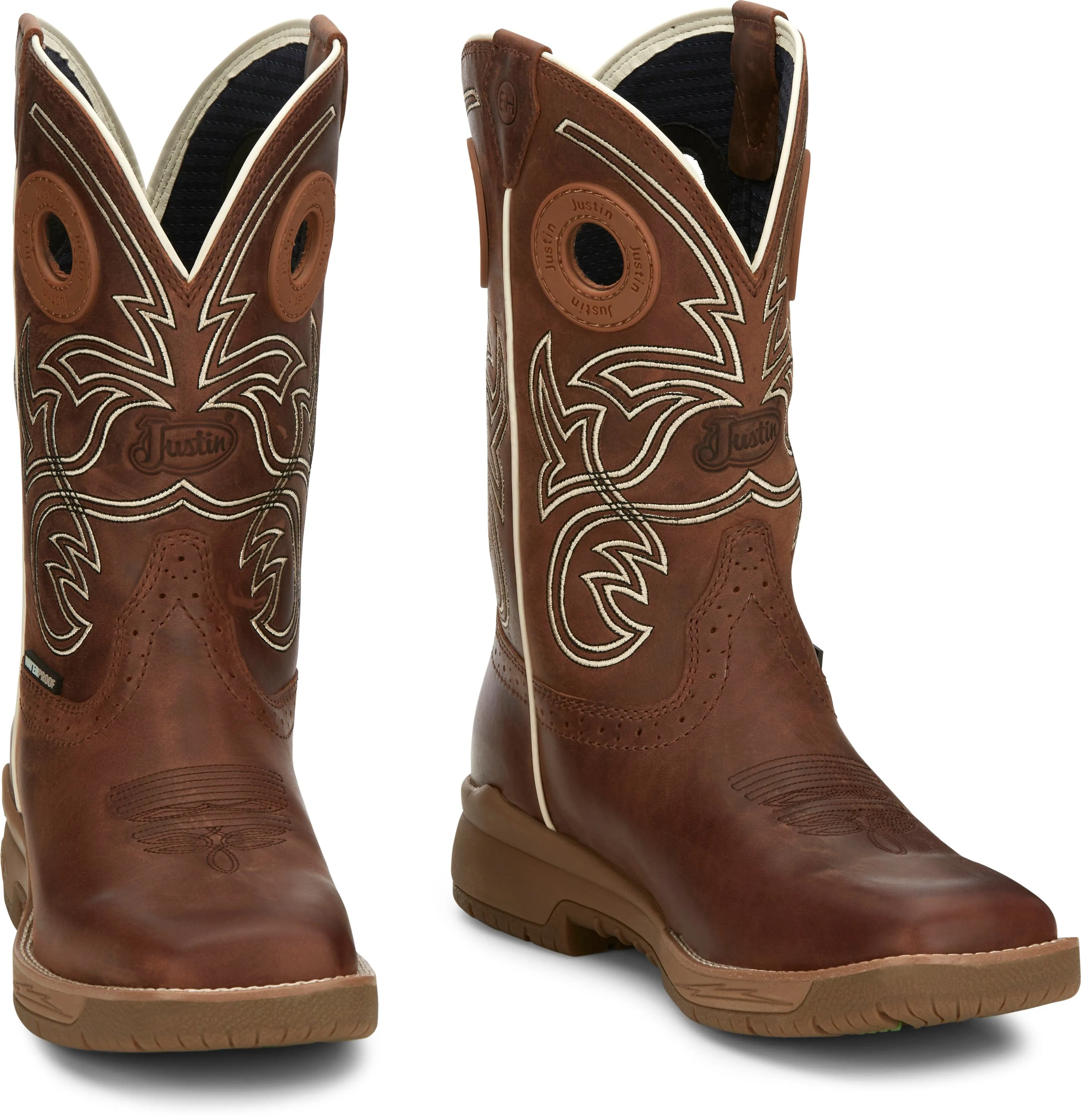 Justin Men's Nitread Spice Brown Waterproof Square Toe Work Boots CR3200