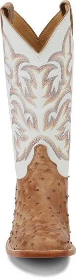 Justin Men's Pascoe Antique Tan & White Full Quill Ostrich Exotic Western Boots 8572