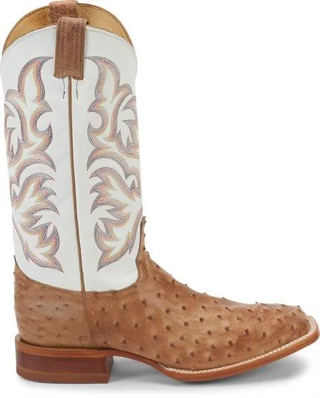 Justin Men's Pascoe Antique Tan & White Full Quill Ostrich Exotic Western Boots 8572