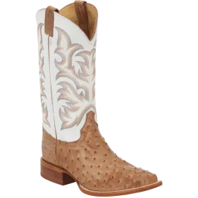 Justin Men's Pascoe Antique Tan & White Full Quill Ostrich Exotic Western Boots 8572