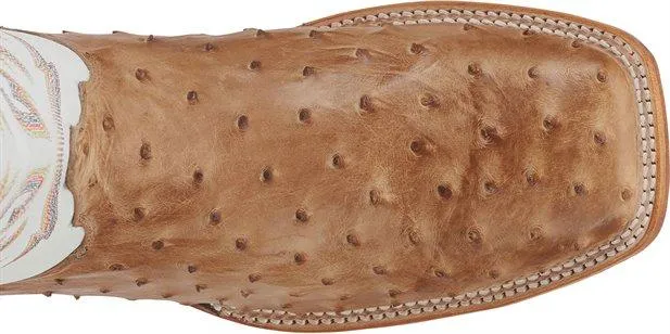 Justin Men's Pascoe Antique Tan & White Full Quill Ostrich Exotic Western Boots 8572