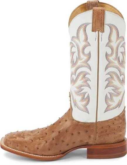 Justin Men's Pascoe Antique Tan & White Full Quill Ostrich Exotic Western Boots 8572
