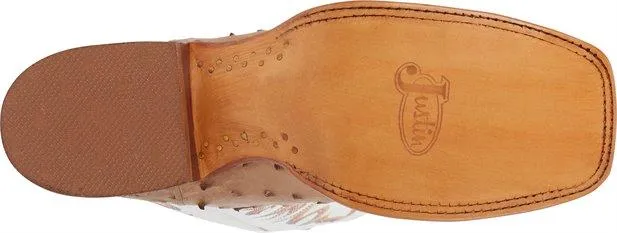 Justin Men's Pascoe Antique Tan & White Full Quill Ostrich Exotic Western Boots 8572