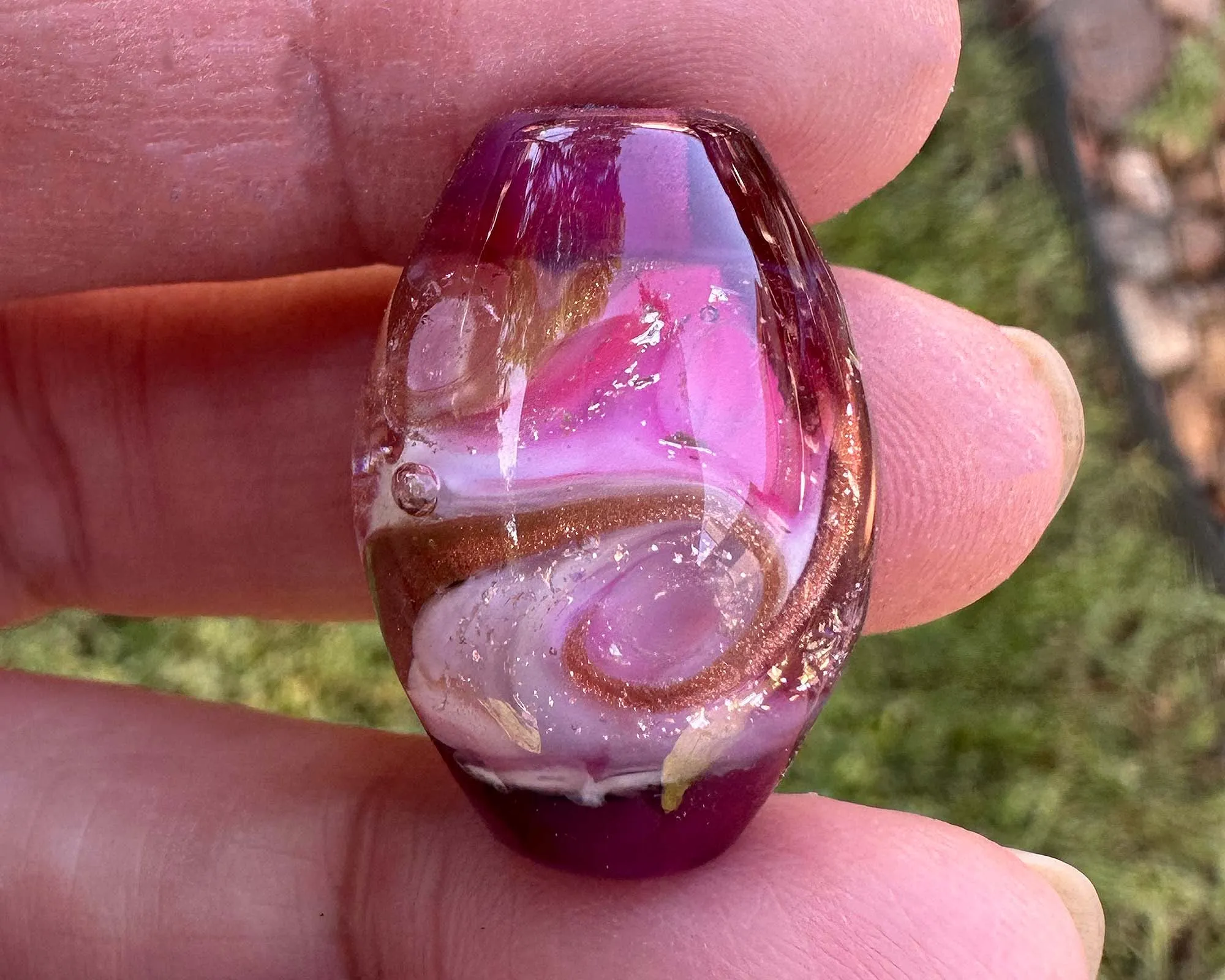 Magenta Swirl Dichroic Lampwork Focal Bead