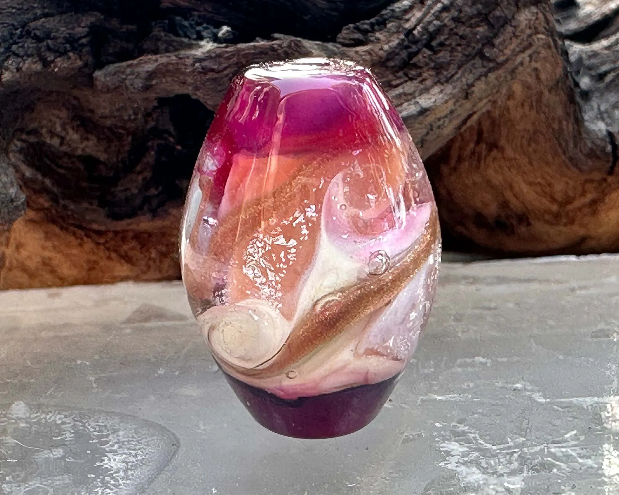 Magenta Swirl Dichroic Lampwork Focal Bead