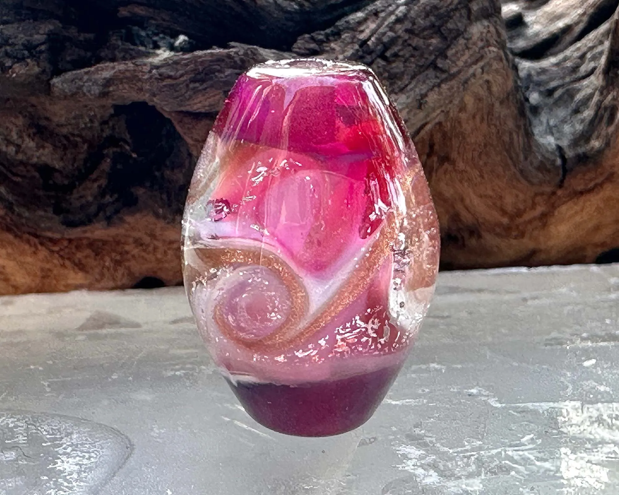 Magenta Swirl Dichroic Lampwork Focal Bead