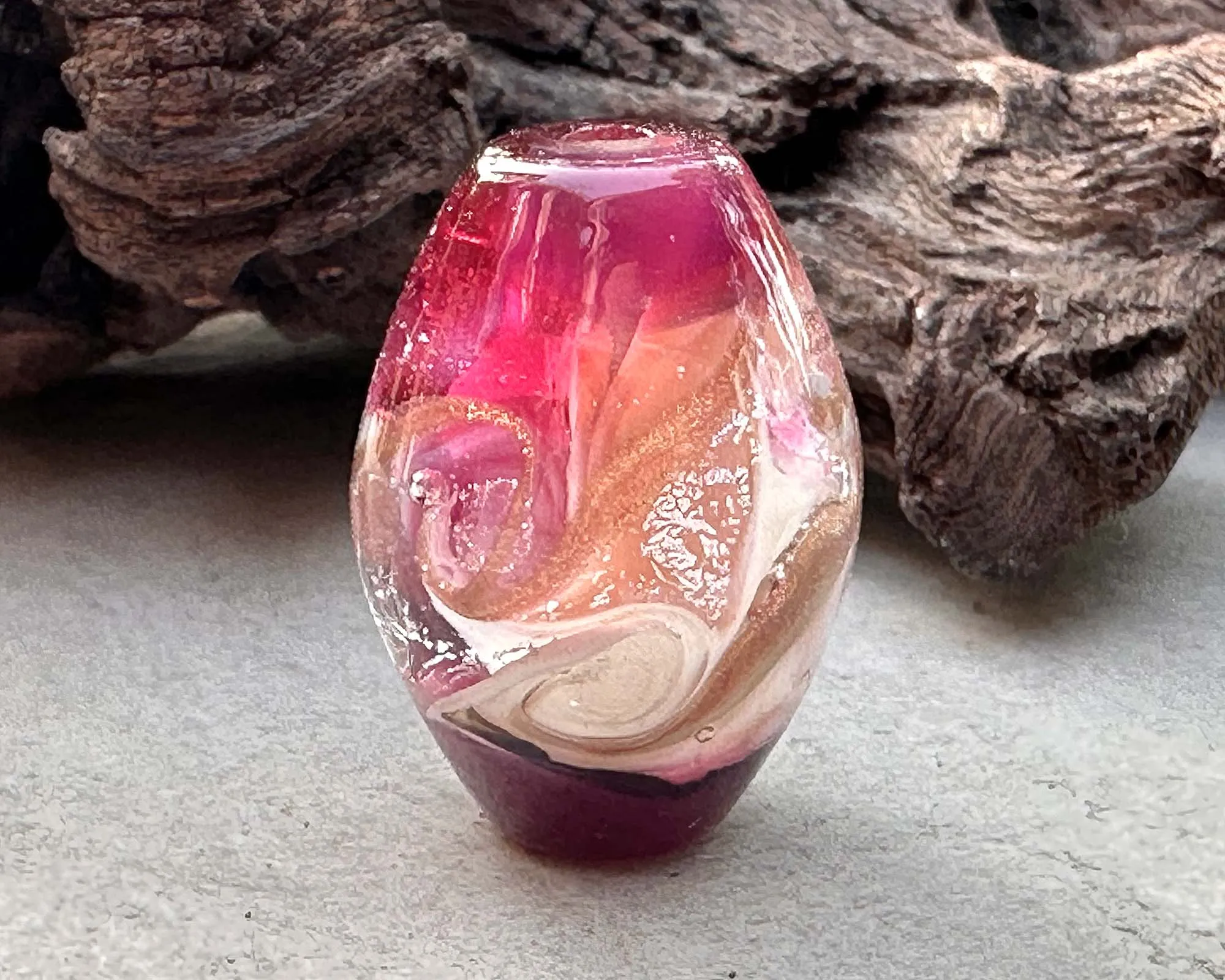 Magenta Swirl Dichroic Lampwork Focal Bead