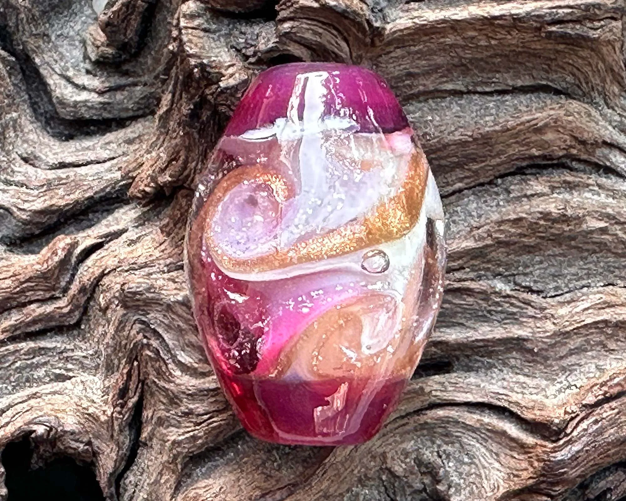 Magenta Swirl Dichroic Lampwork Focal Bead