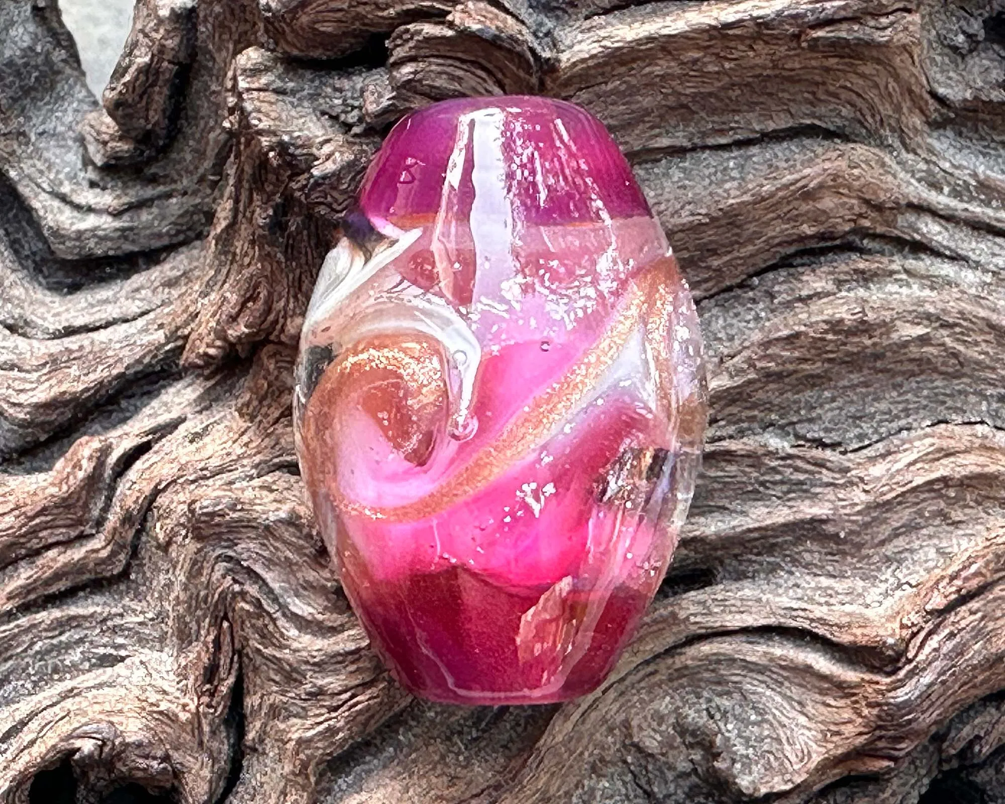 Magenta Swirl Dichroic Lampwork Focal Bead
