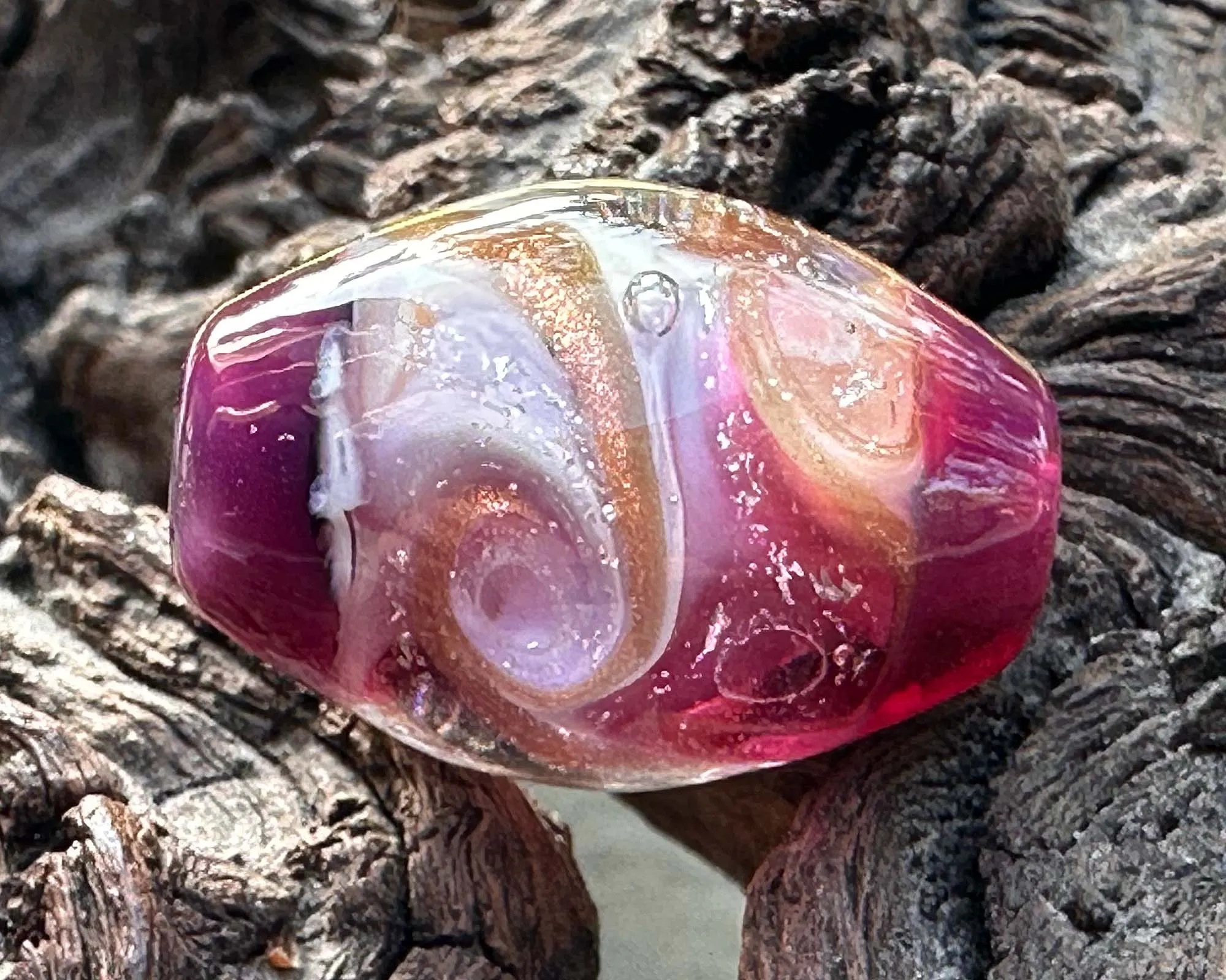 Magenta Swirl Dichroic Lampwork Focal Bead