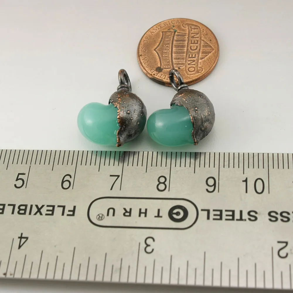 Milky Jade Green Hearts with Copper Electroforming