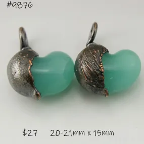 Milky Jade Green Hearts with Copper Electroforming