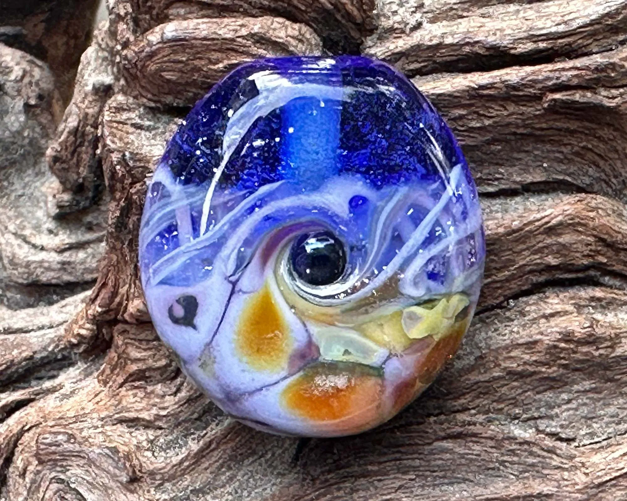 Mini Blue Mosaic Lampwork Focal Bead SRA