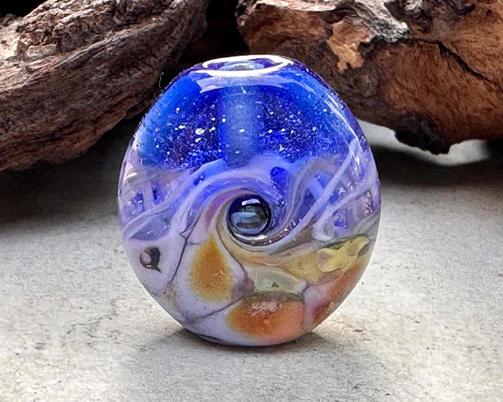 Mini Blue Mosaic Lampwork Focal Bead SRA