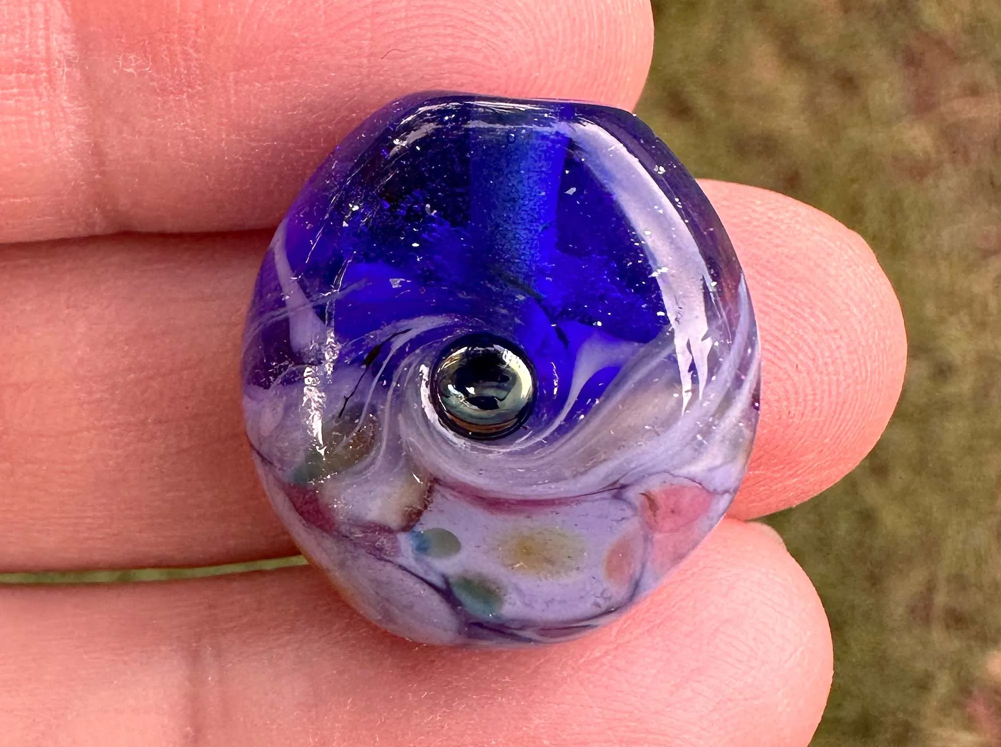 Mini Blue Mosaic Lampwork Focal Bead SRA