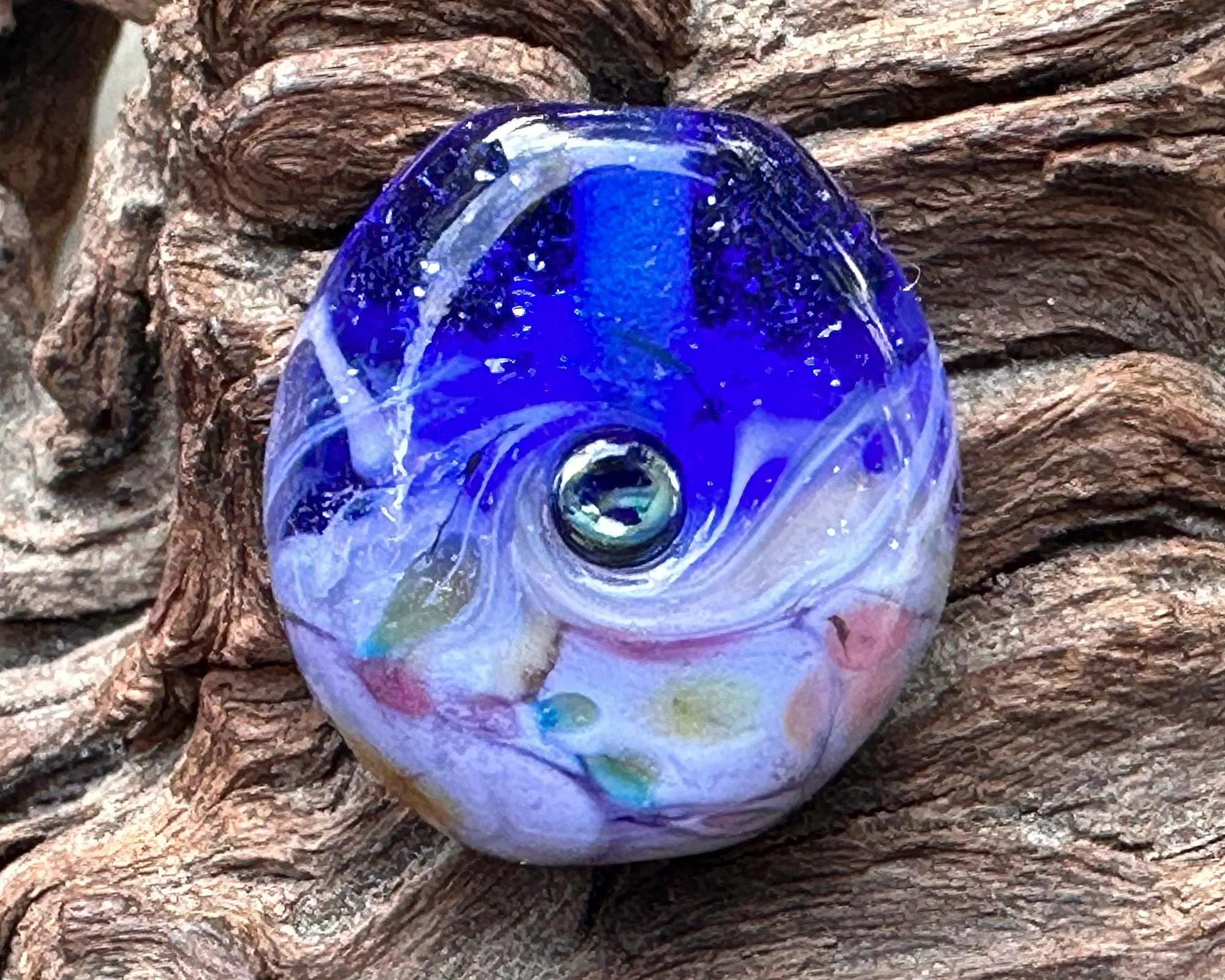 Mini Blue Mosaic Lampwork Focal Bead SRA