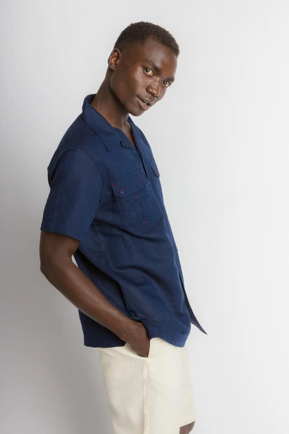 MStar | Men's Linen Cotton Blend Short Sleeve Safari Shirt