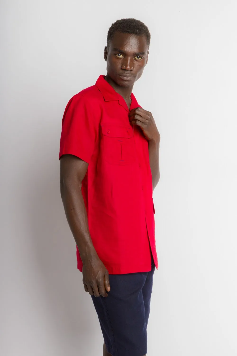 MStar | Men's Linen Cotton Blend Short Sleeve Safari Shirt