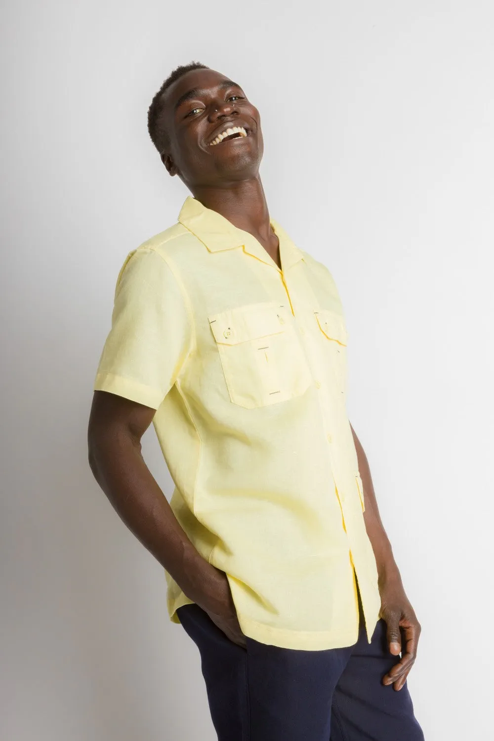 MStar | Men's Linen Cotton Blend Short Sleeve Safari Shirt