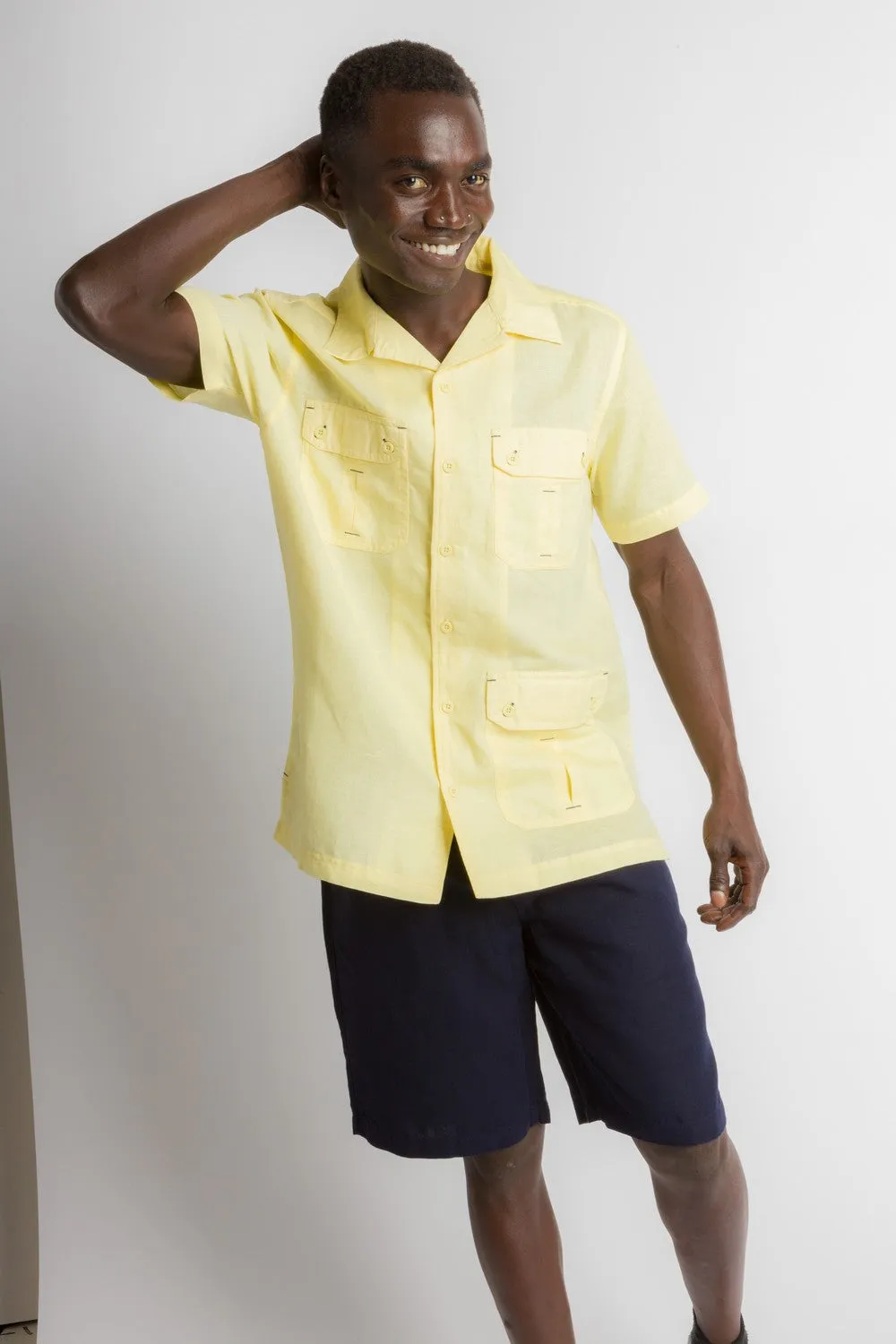 MStar | Men's Linen Cotton Blend Short Sleeve Safari Shirt